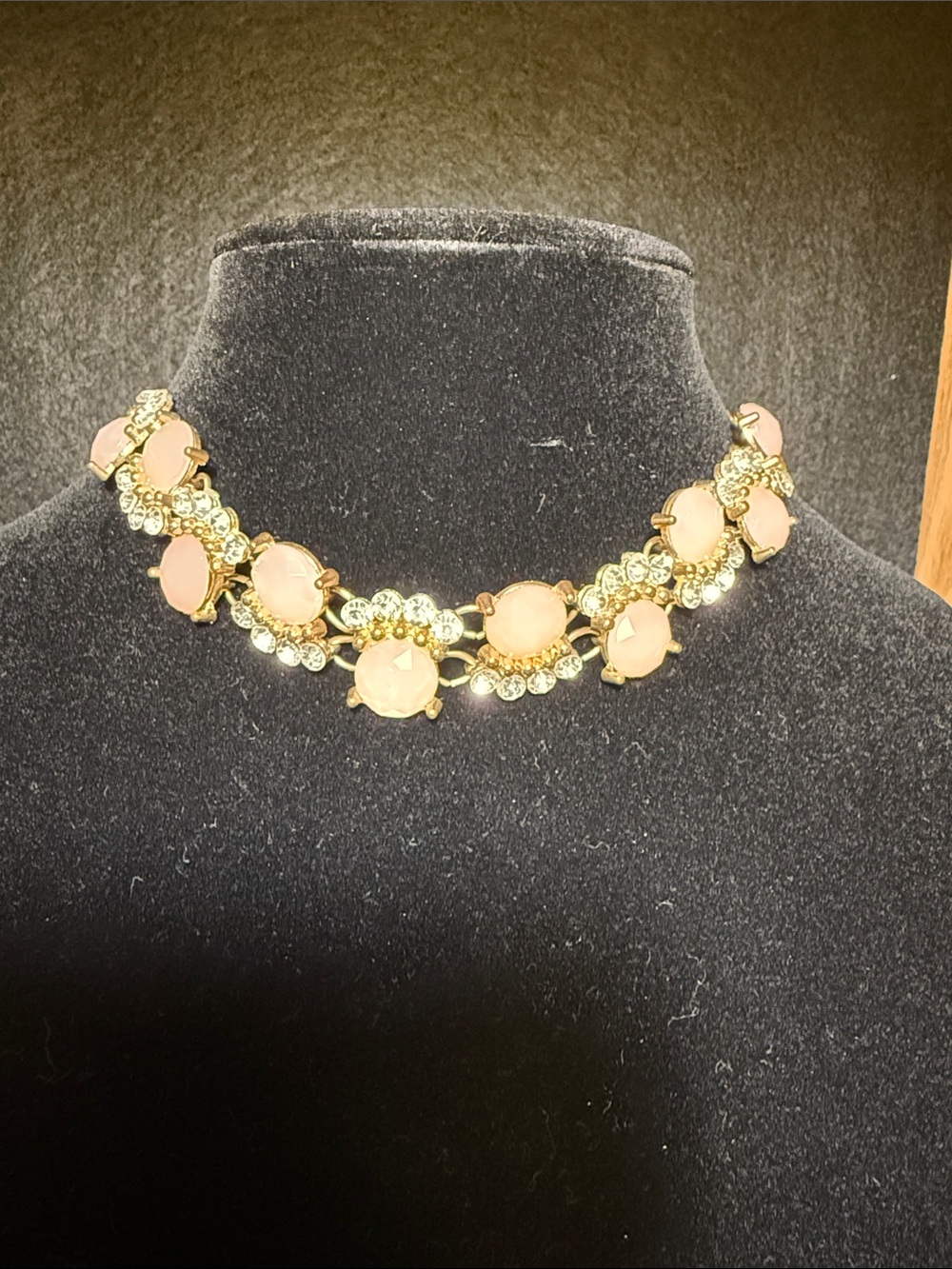 Gold-Tone Pink Stone Crystal Choker Necklace